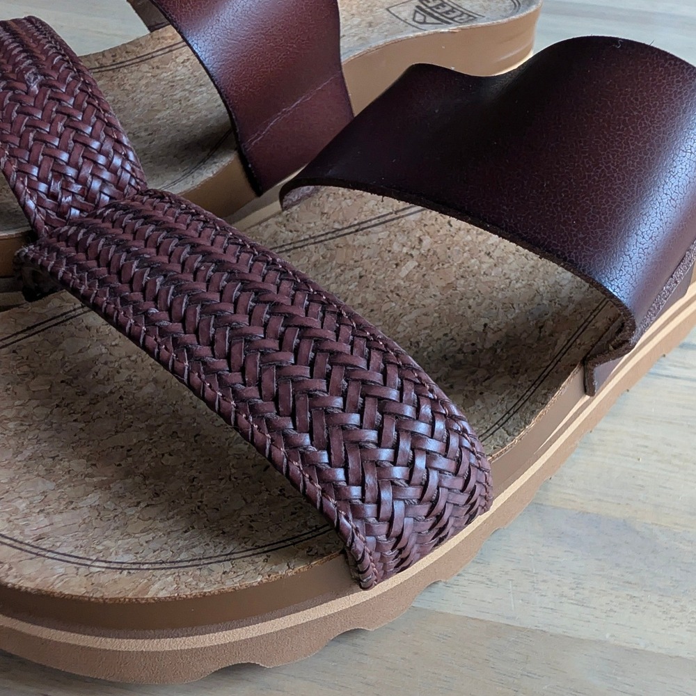 REEF Cushion Vista Hi Mahogany Brown Braided Platform Slide Sandals Size 8 - Picture 7 of 8